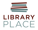 A logo for a library place is shown with a stack of books.